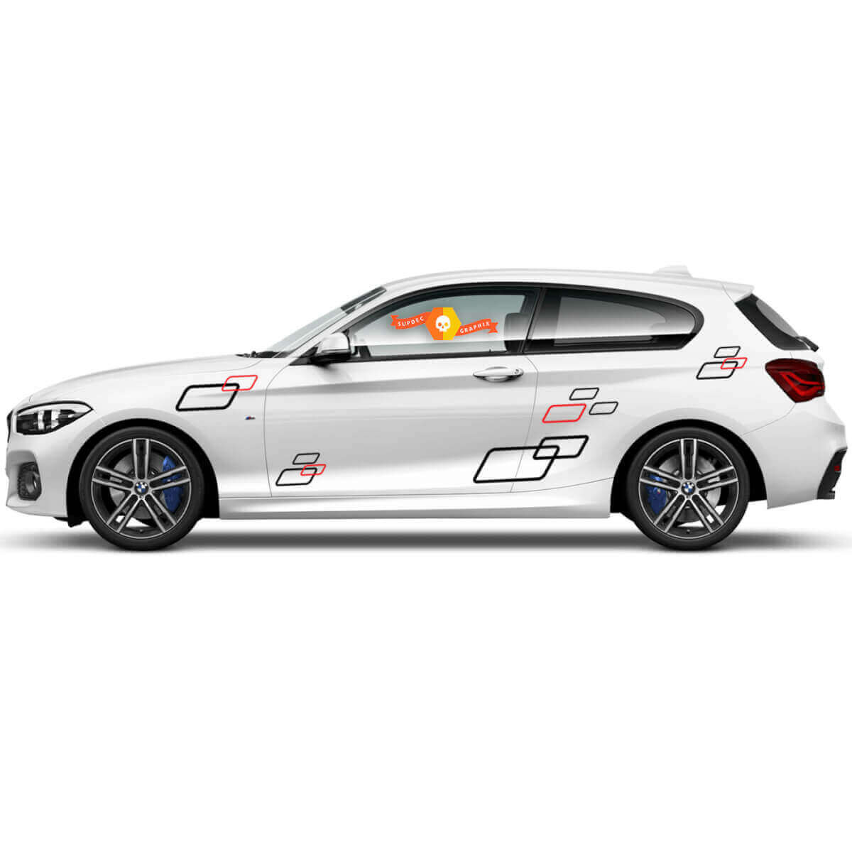 2 x Adesivi in vinile Grafica Adesivi laterali bmw 1 serie 2015 porta rettangoli da corsa
