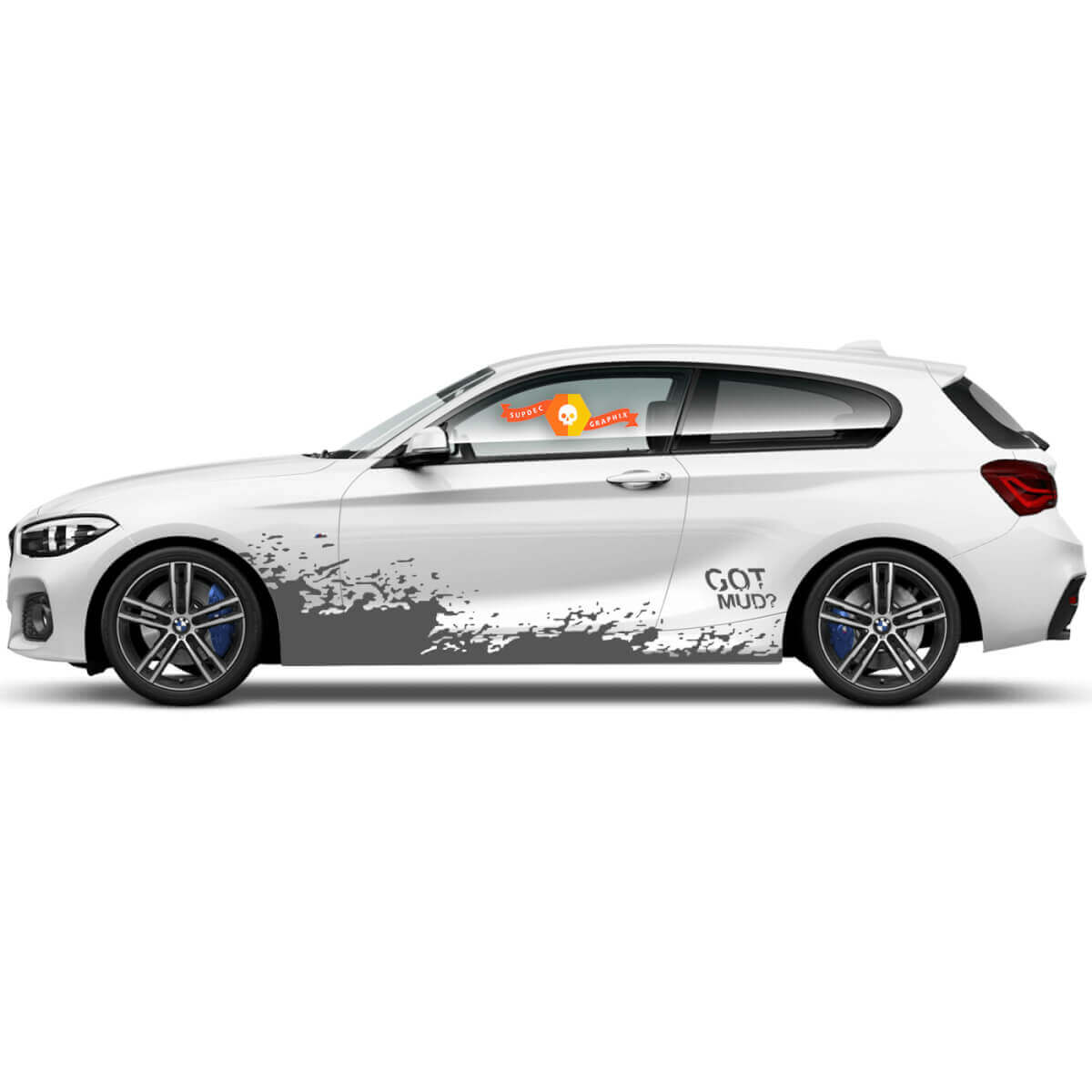 2 x Adesivi in vinile Stickers grafici laterali bmw 1 serie 2015 disegno fango volante nuovo
