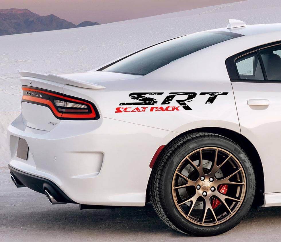 Adesivo laterale in vinile SRT Scat Pack in stile consumato per Dodge Charger o Challenger