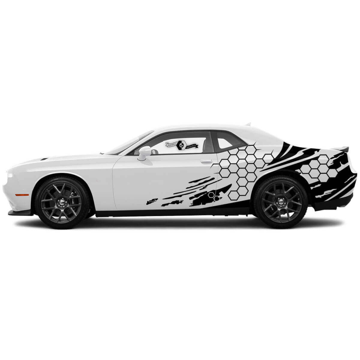 Set di adesivi vinilici a nido d'ape stile grunge per portiera Dodge Challenger