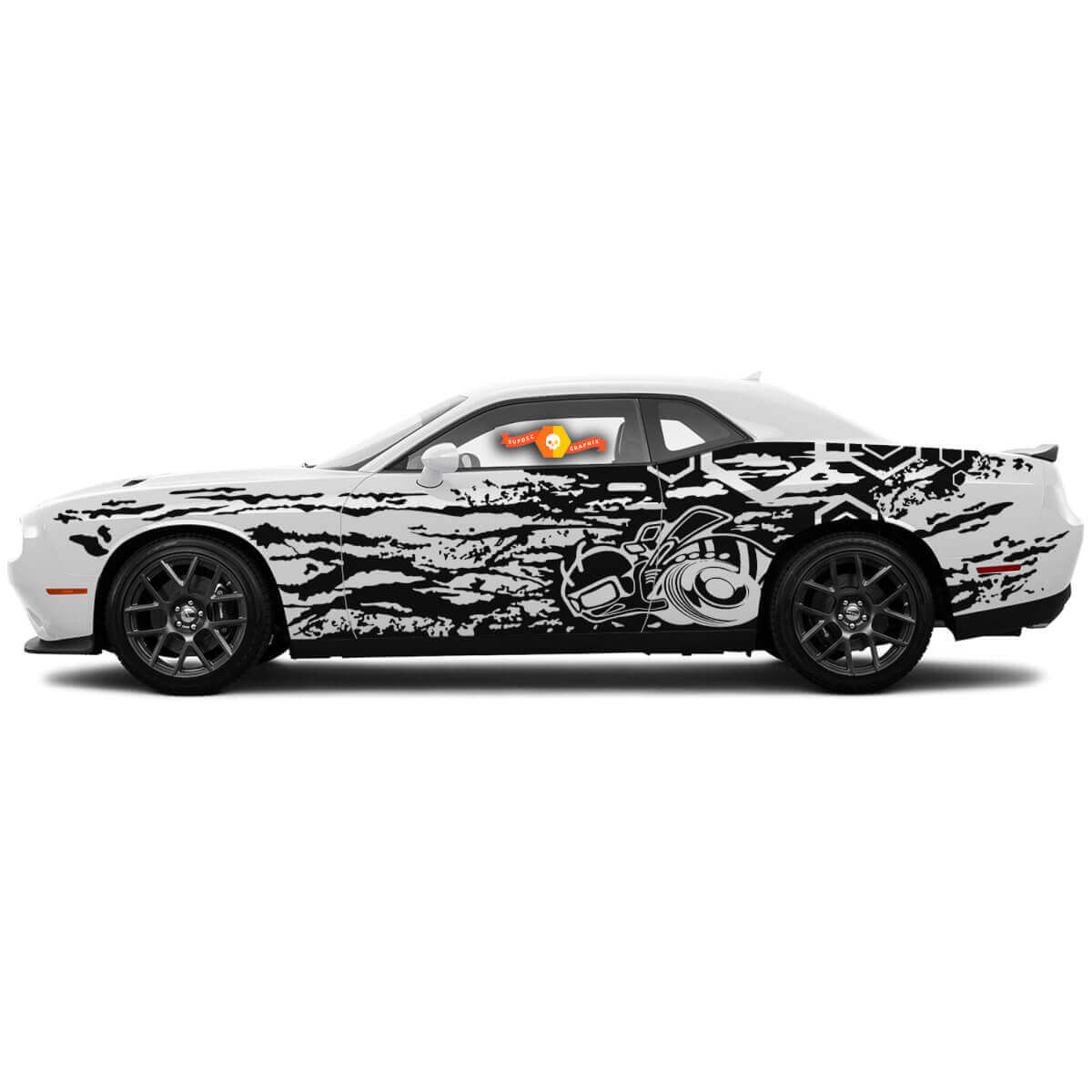 Coppia di Adesivi Laterali Portiera Esagonali Grunge Super Bee per Dodge Challenger o Charger