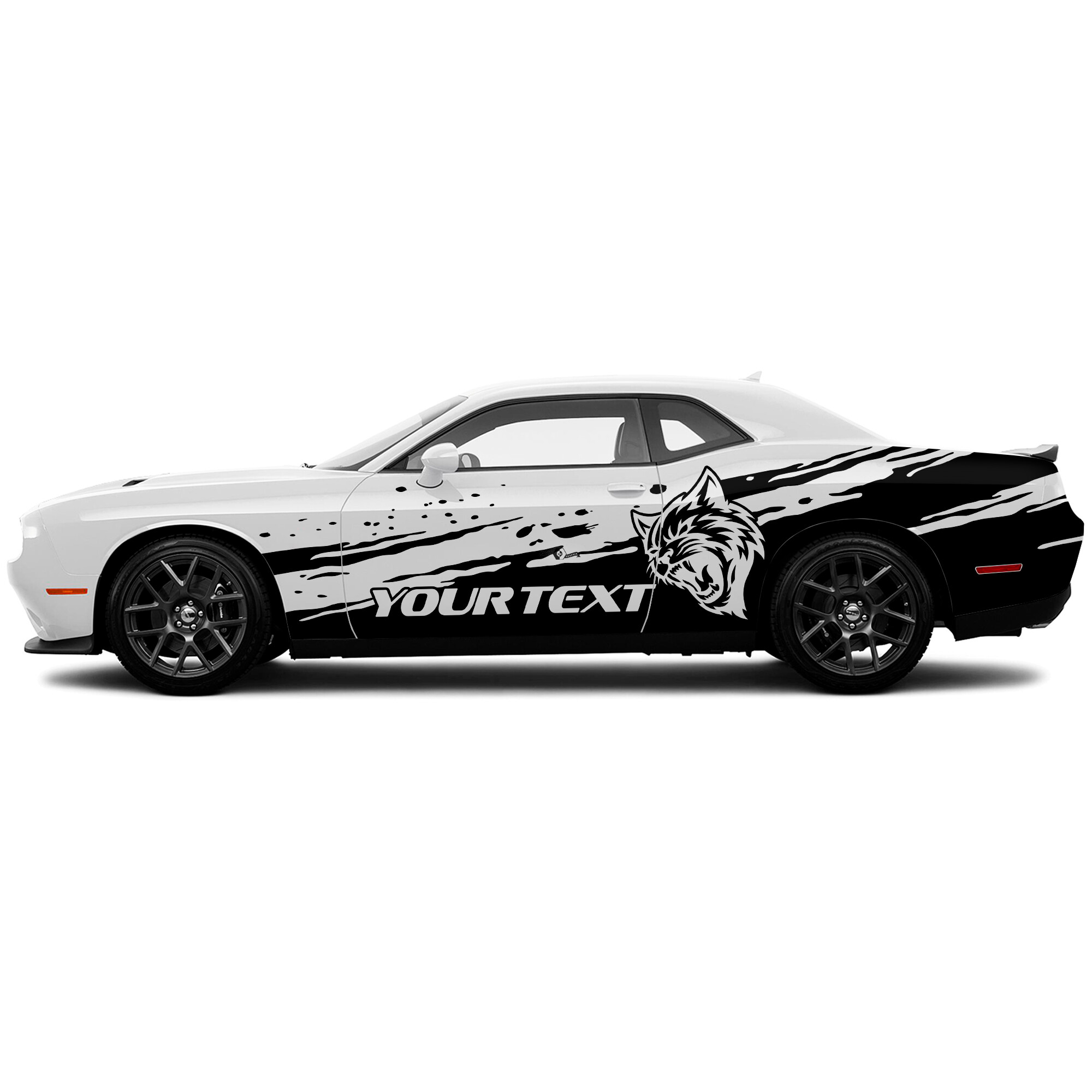 Adesivo in vinile laterale stile consumato con testo Wildcat e personalizzato per Dodge Challenger