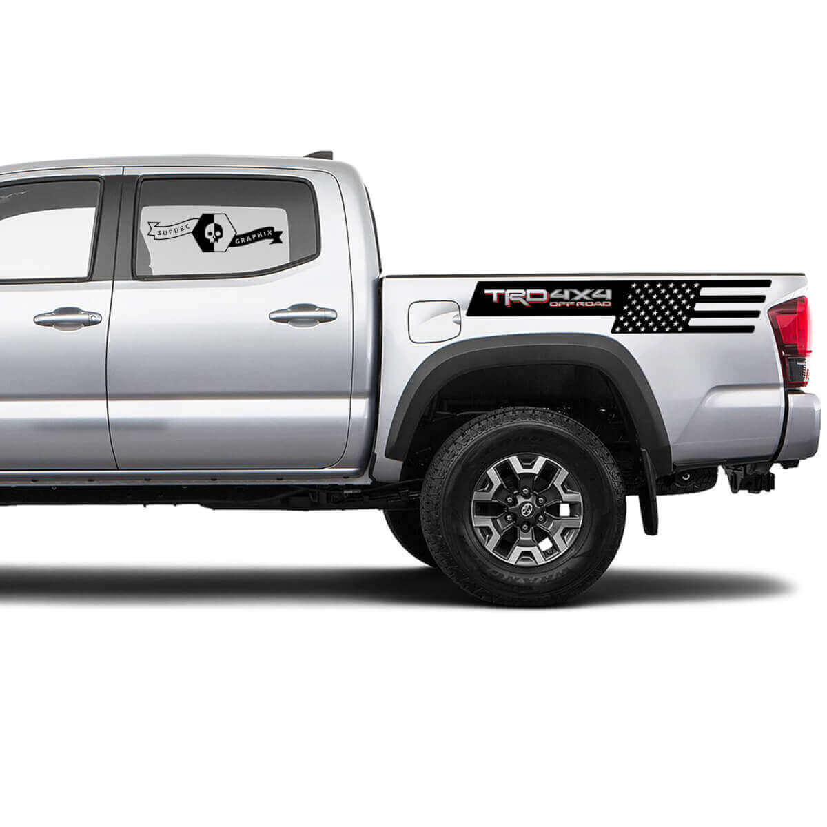 Adesivo in vinile con bandiera USA TRD 4x4 Off-Road per fiancata Toyota Tacoma