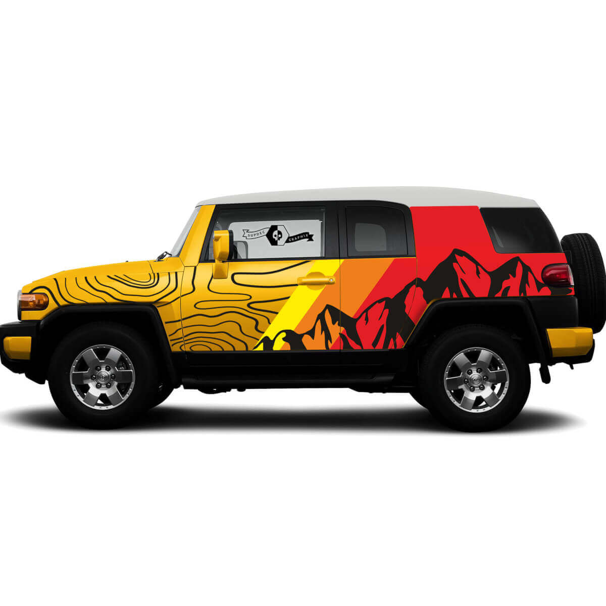 Kit Adesivi in Vinile a Corpo Intero Vintage con Mappa Contorno Montagne per Toyota FJ Cruiser