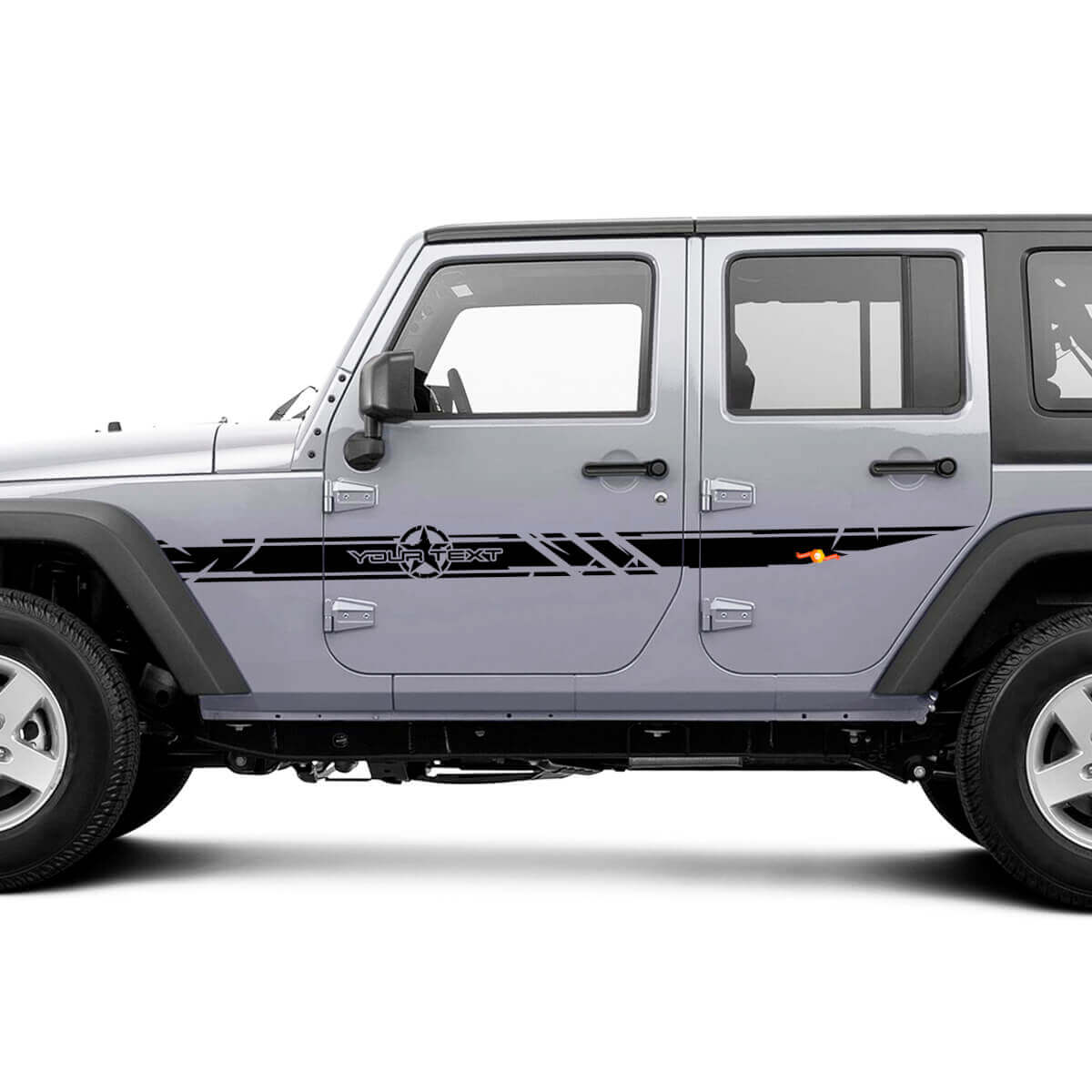 Set di Adesivi in Vinile a Strisce Laterali con Stella Militare Personalizzata Stile Disctressed per Jeep Wrangler