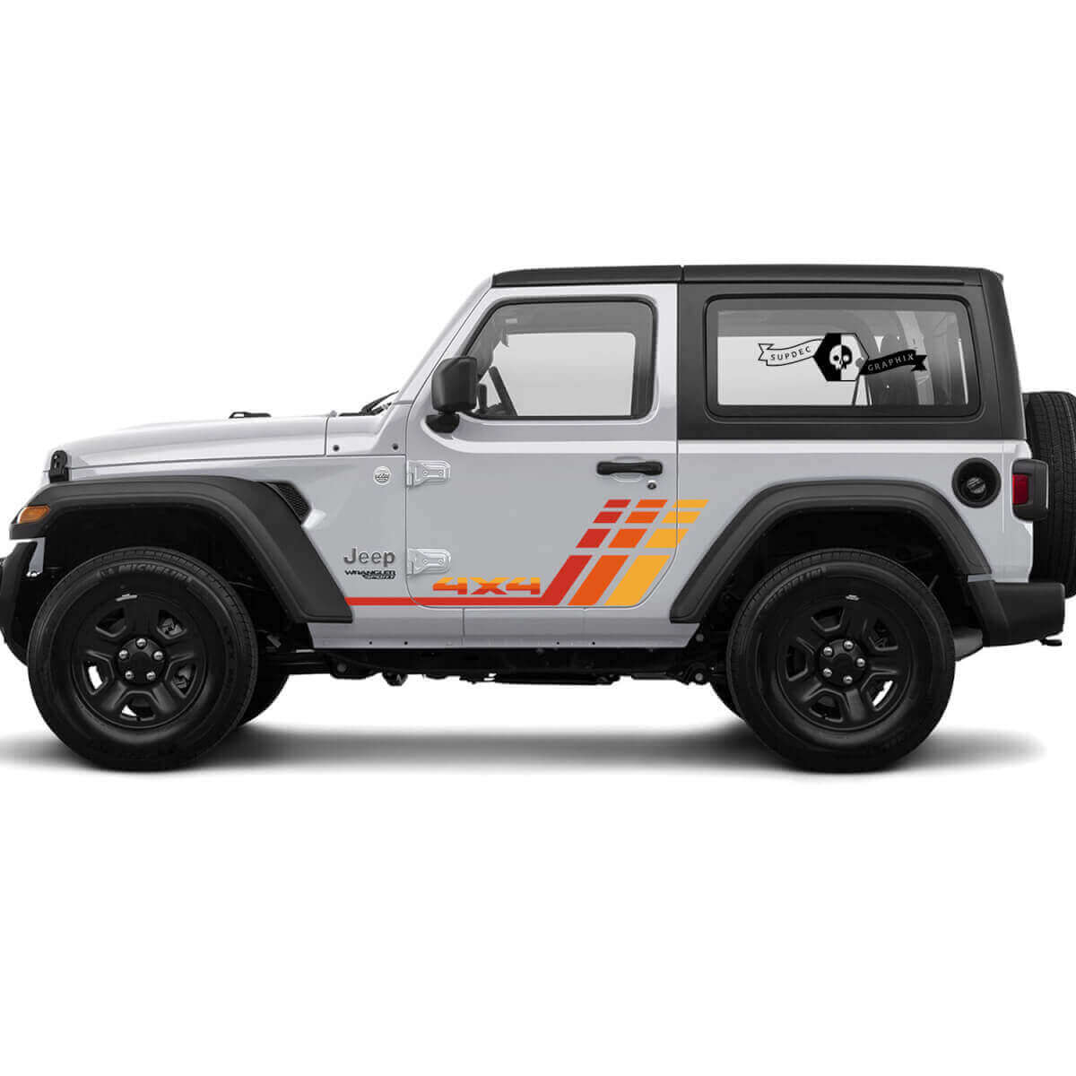 Kit Adesivo Vinilico Striscia Laterale Retro 4x4 per Jeep Wrangler 2 Porte