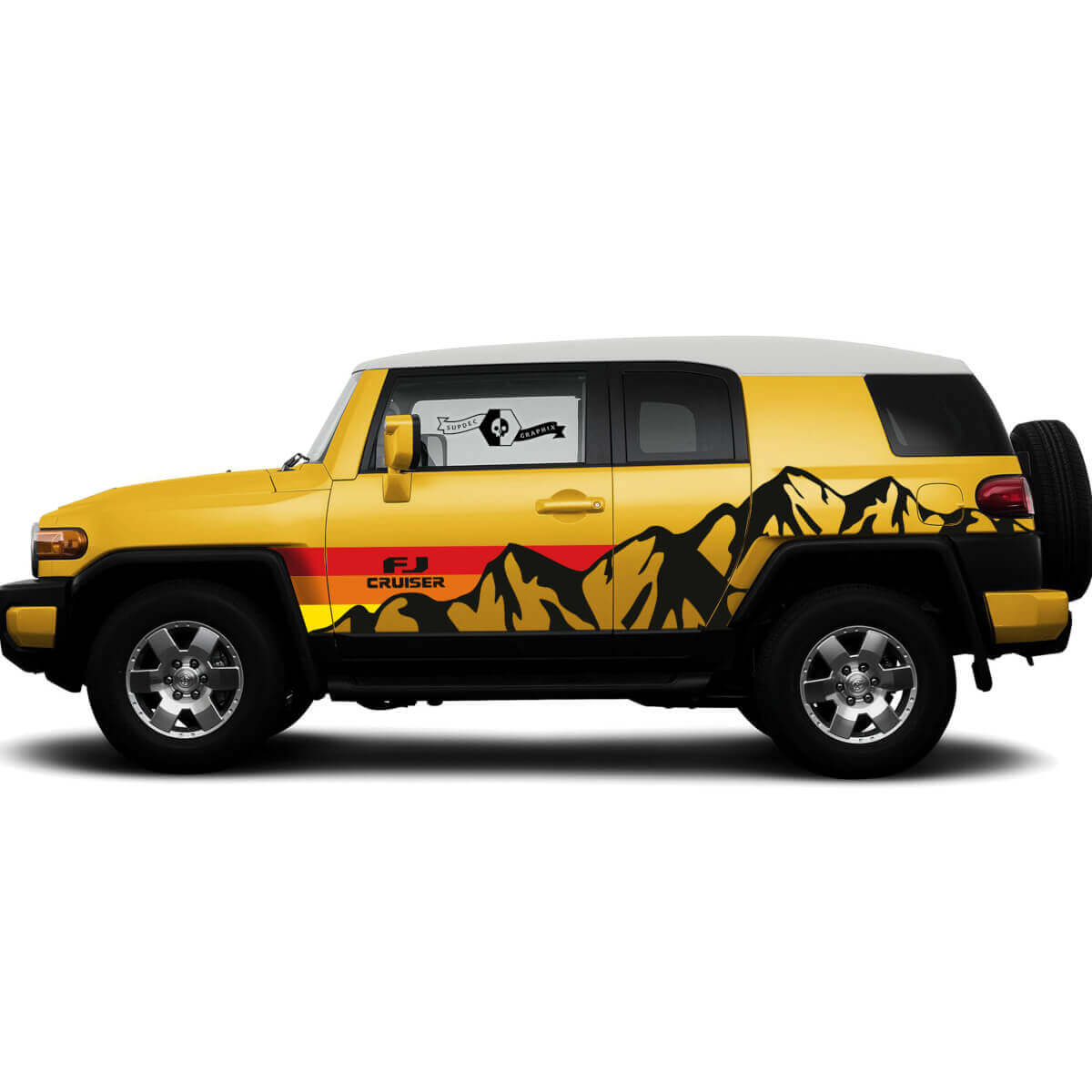 Adesivo Vinile Laterale con Montagne e Strisce Vintage per Toyota FJ Cruiser