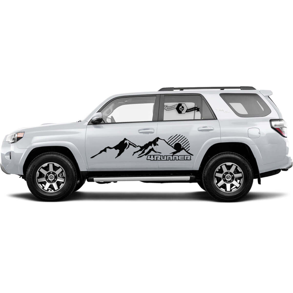 2x Adesivi in vinile per porte laterali 4Runner con montagne WRAP per Toyota 4Runner TRD
