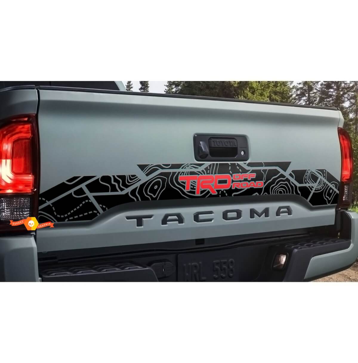 TRD 4X4 PRO SPORT OFF OFF ROAD MAPPIA Topografica Tailgate adesivi in ​​vinile decalcomania per Toyota Tacoma 16-21