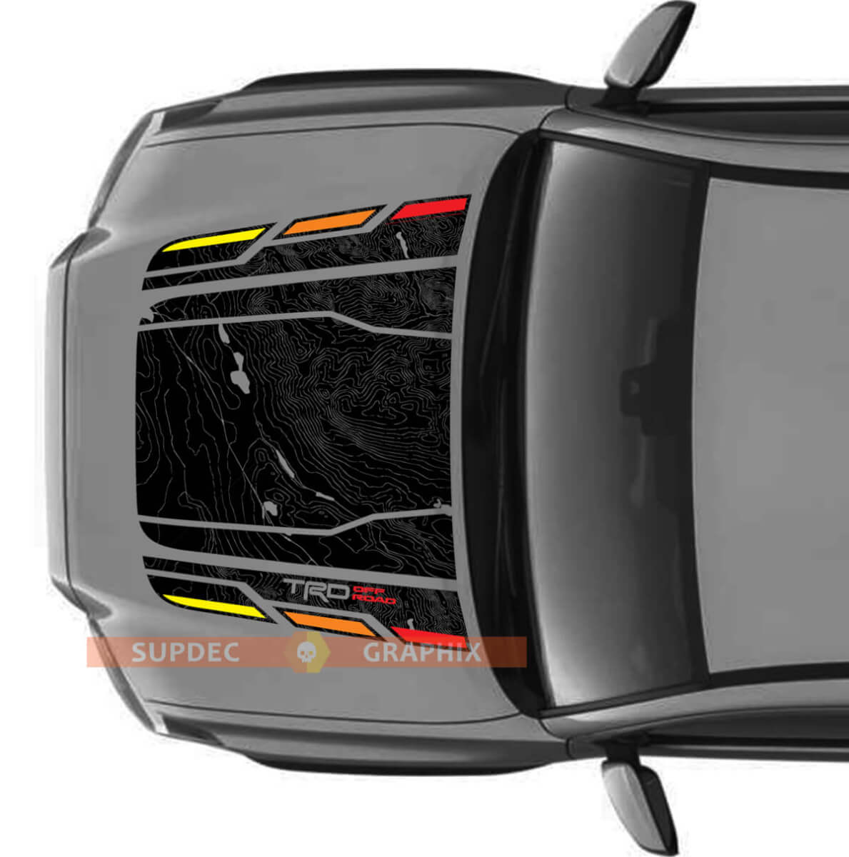 Cofano TRD Vintage Off Road SENZA PRESA Adesivi in vinile con mappa topografica per Cofano adatti ai modelli Toyota Tacoma 2016 - 2021
