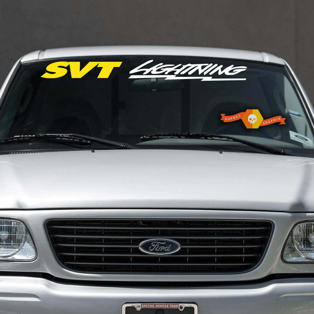2 Colori - FORD - SVT LIGHTNING BANDIERA PARABREZZA adesivo adesivo per finestrino
