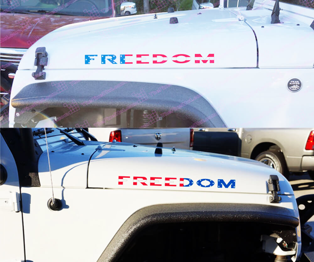 Set di Decalcomanie in Vinile per Cofano Stile Bandiera USA Freedom per Jeep Wrangler