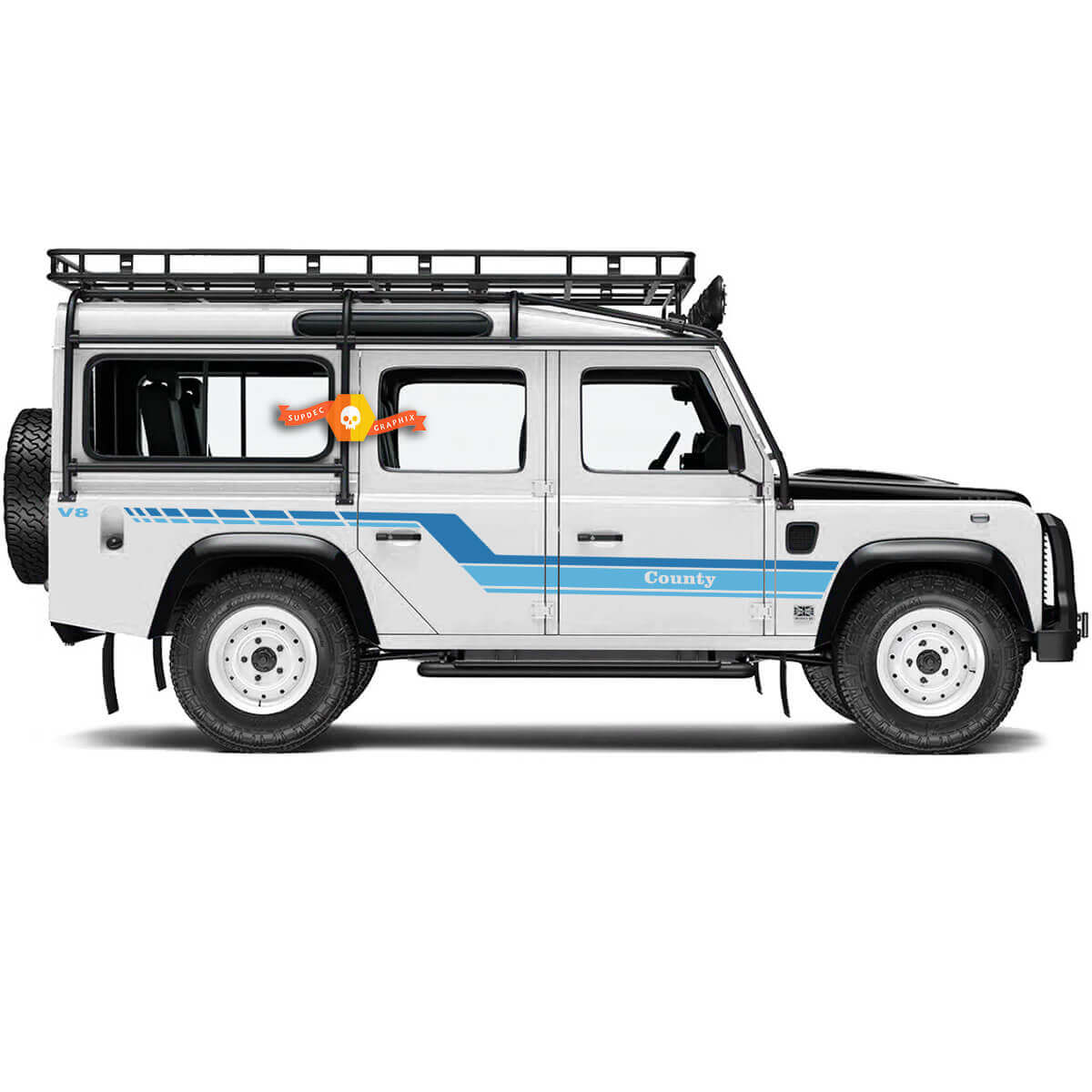 Adesivo in Vinile Laterale a Strisce Curvate Retrò per Land Rover Defender 110