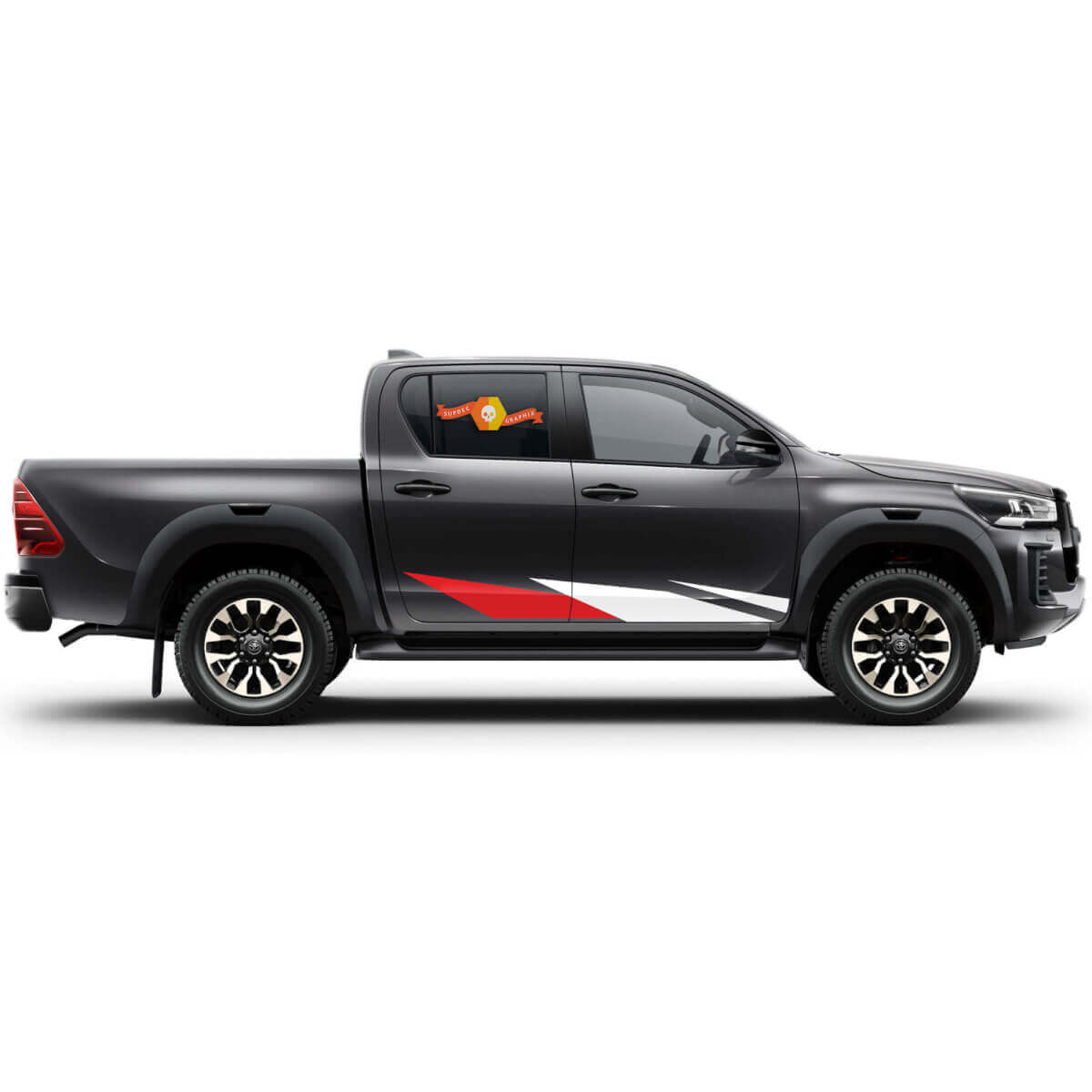 Coppia Adesivi in Vinile per Fiancate Laterali con Striscia Porte Rally per Toyota Hilux 2022
