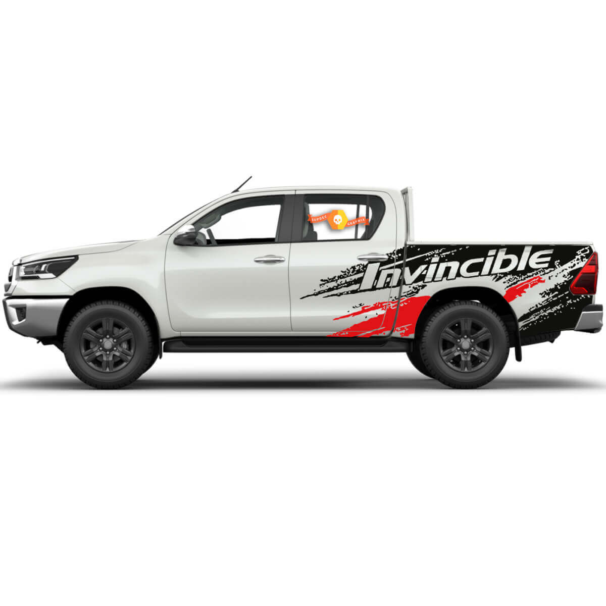 Coppia adesivi in vinile per fiancate laterali rovinate Rally Distressed per Toyota Hilux 2022
