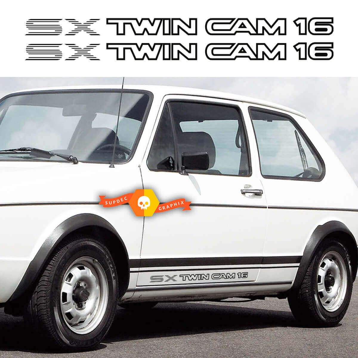 Coppia Adesivi in Vinile Laterali SX Twin Cam 16 per Toyota Corolla AE93