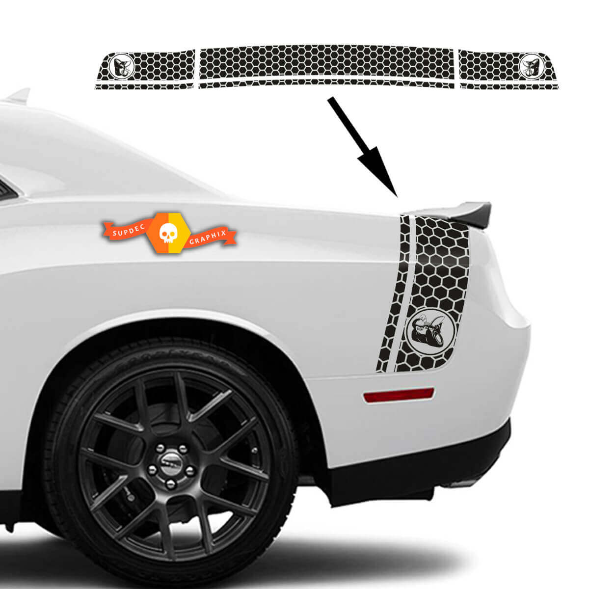 Adesivo grafico a nido d'ape per fiancata e posteriore Dodge Challenger Scat Pack
