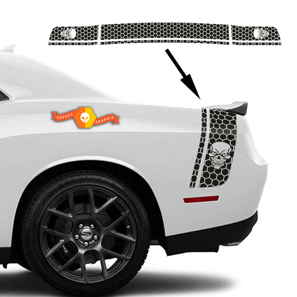 Adesivo grafico Skull Honeycomb per fiancata e coda Dodge Challenger
