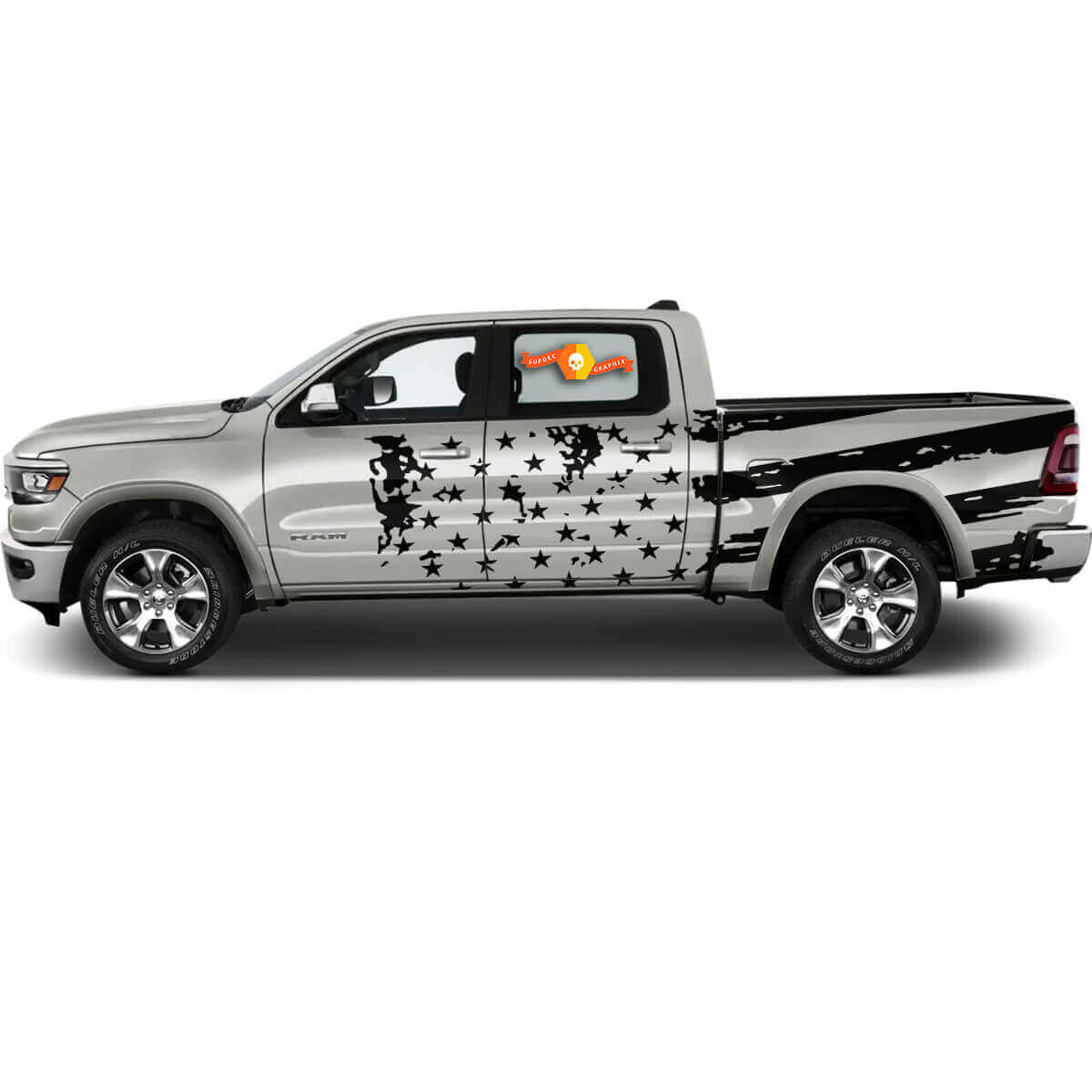Adesivo vinilico laterale con grafica della bandiera USA per Dodge Ram Rebel