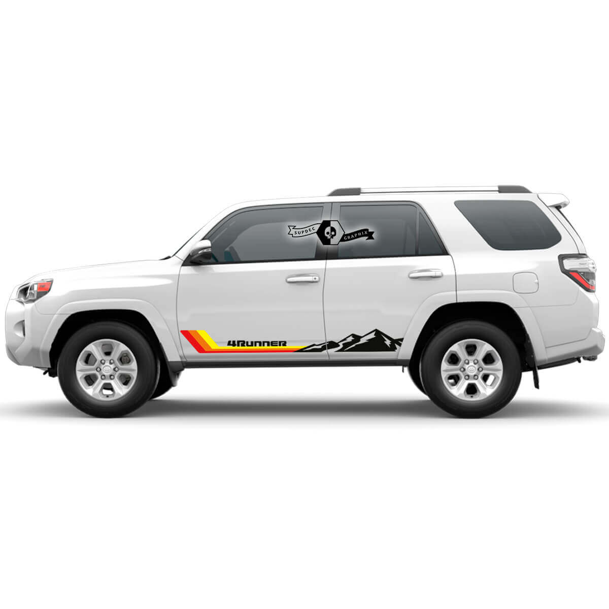 Adesivo Vinilico da Porta Laterale con Montagne e Strisce Curve Retrò per Toyota 4Runner