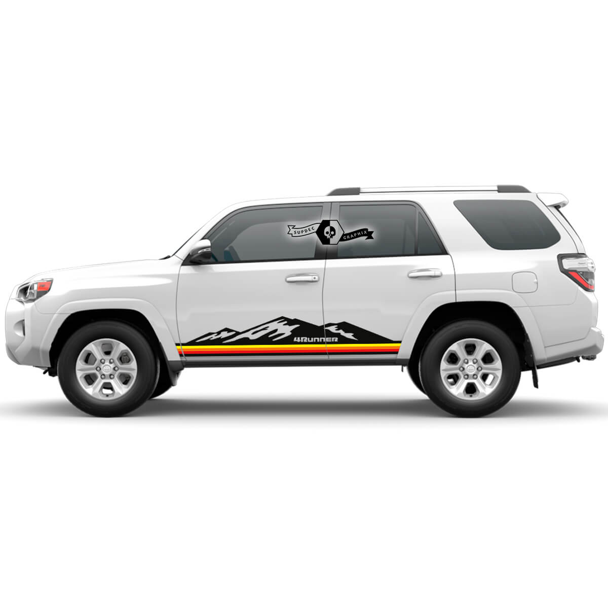 Adesivo in vinile a strisce dritte retrò con montagne per la porta laterale per Toyota 4Runner