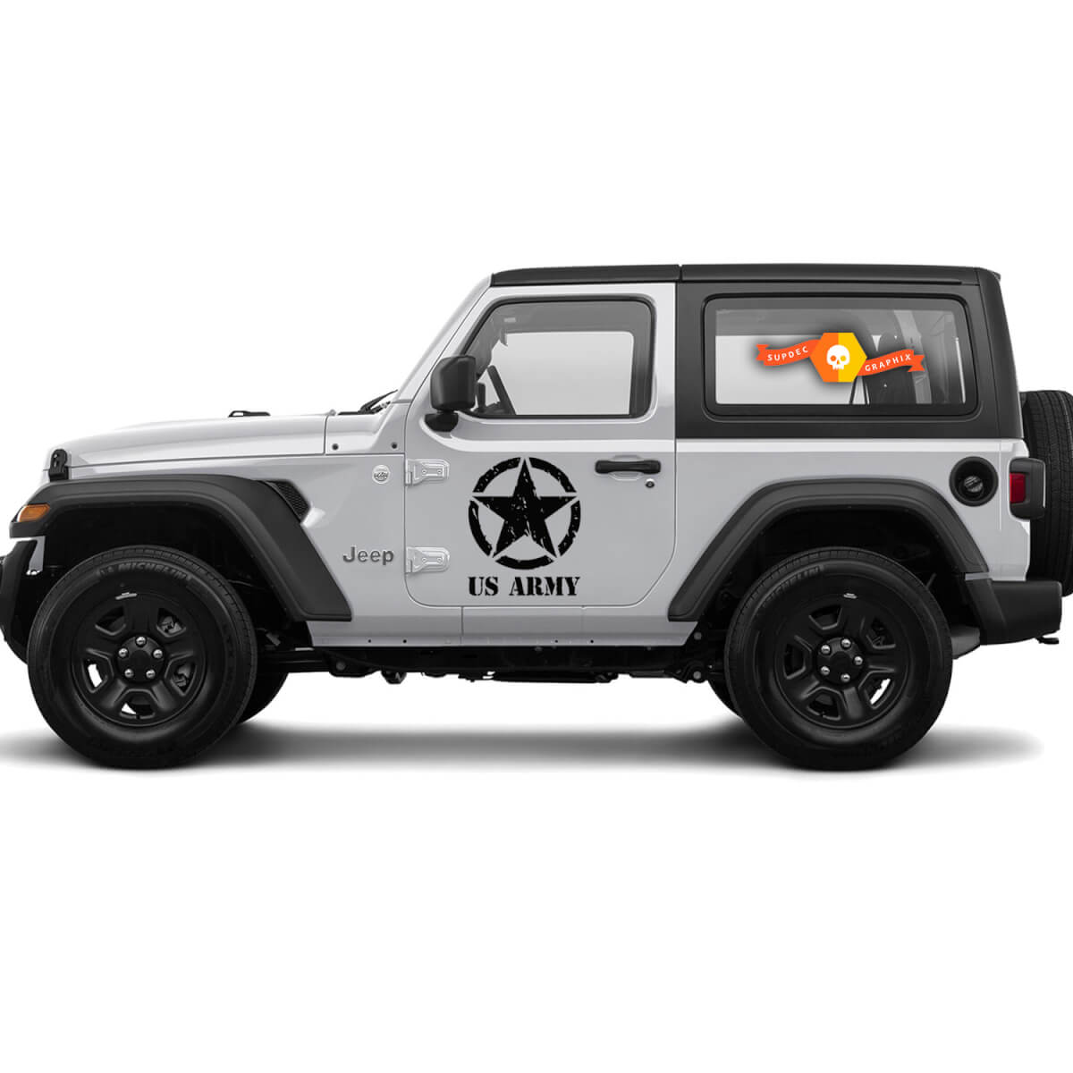 2 Jeep US Army con sporgente stella militare Wrangler Decal Sticker Graphics Vinyl