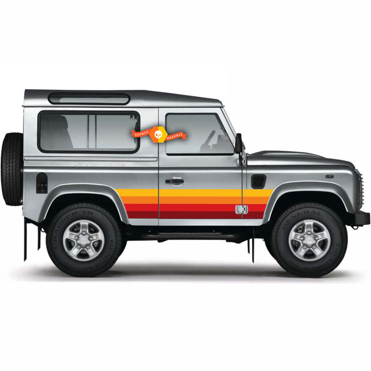 Adesivo in Vinile Stile Vintage con Strisce Laterali per Land Rover Defender 90