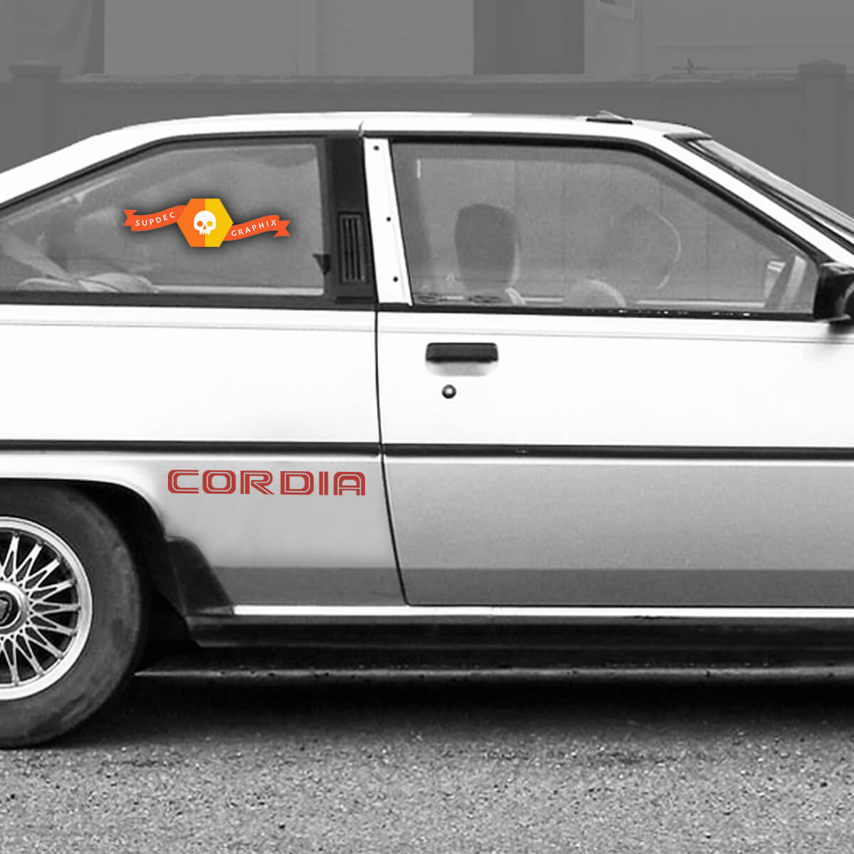 Coppia Mitsubishi Cordia Turbo CORDIA decalcomanie laterali in vinile decalcomanie grafiche adesive 2 colori
