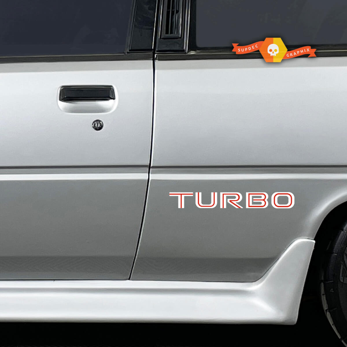 Coppia Mitsubishi cordia turbo laterale il corpo in vinile decalcomanie adesivo grafico 2 colori