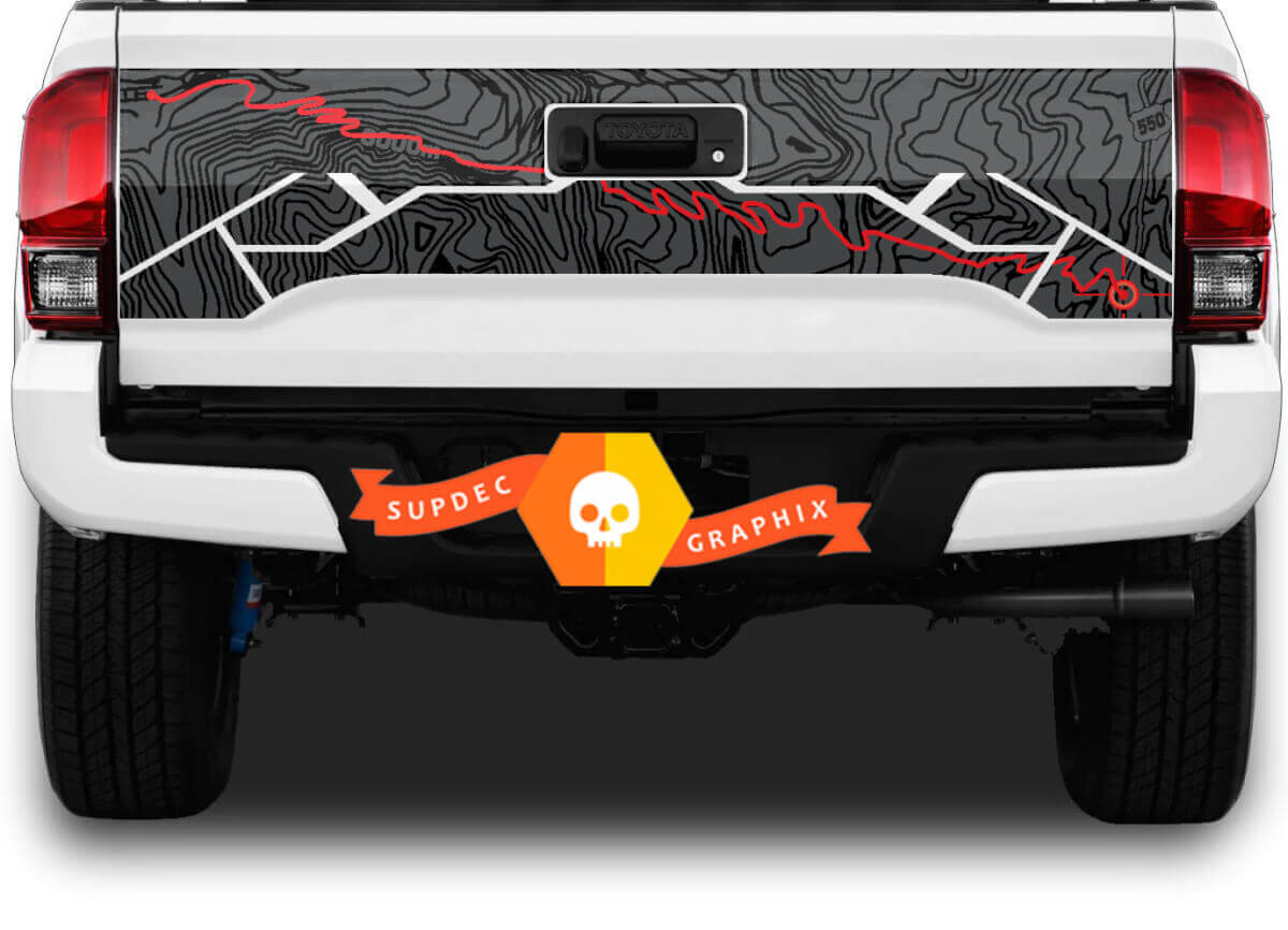 Adesivo in vinile per decalcomania della mappa topografica dell'avventura del Toyota Tacoma Tailgate TRD off road
