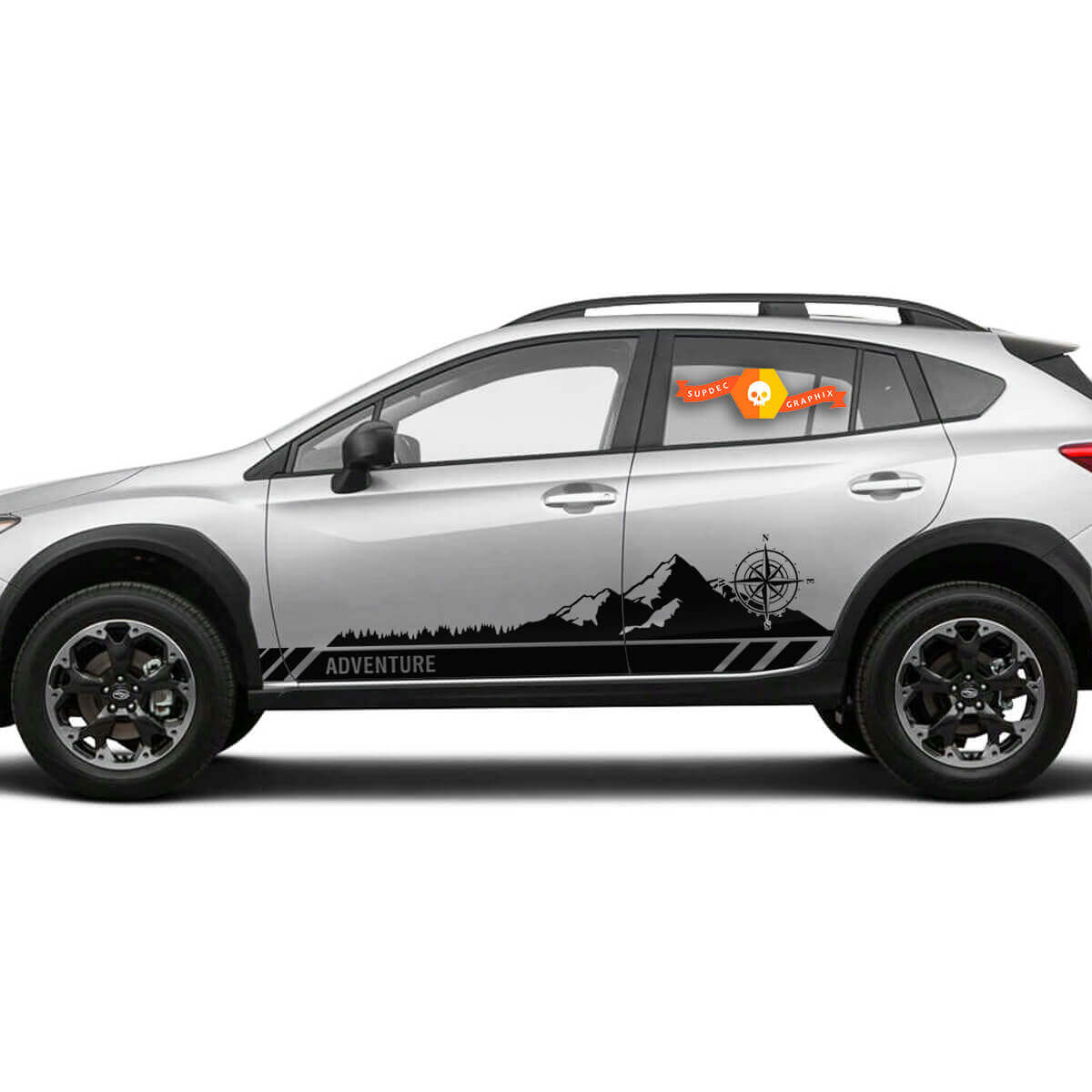 Coppia di Adesivi in Vinile Compass Mountain Adventure per Subaru Crosstrek e Forester