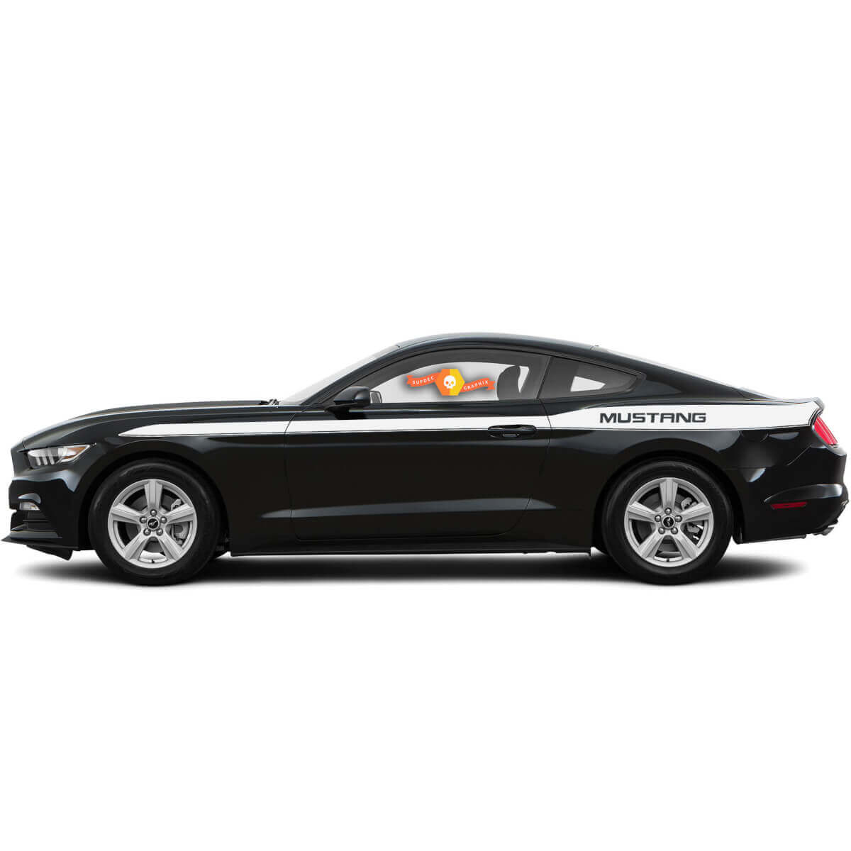 Coppia di adesivi in vinile con striscia laterale del logo Mustang per Ford Mustang 2015-2017
