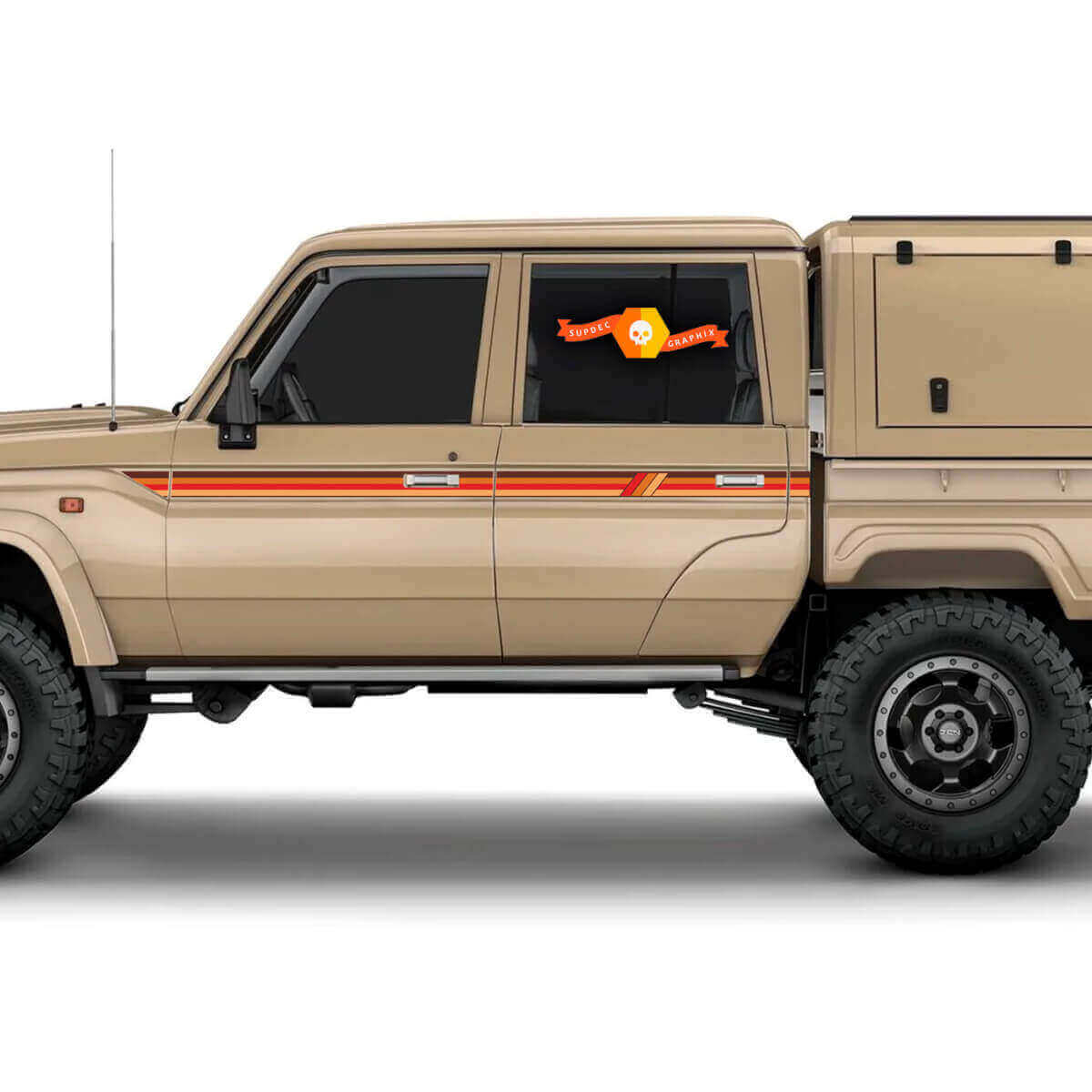 Kit di Adesivi in Vinile con Strisce Laterali in Stile Vintage per Toyota Land Cruiser LC79 Cabina Doppia