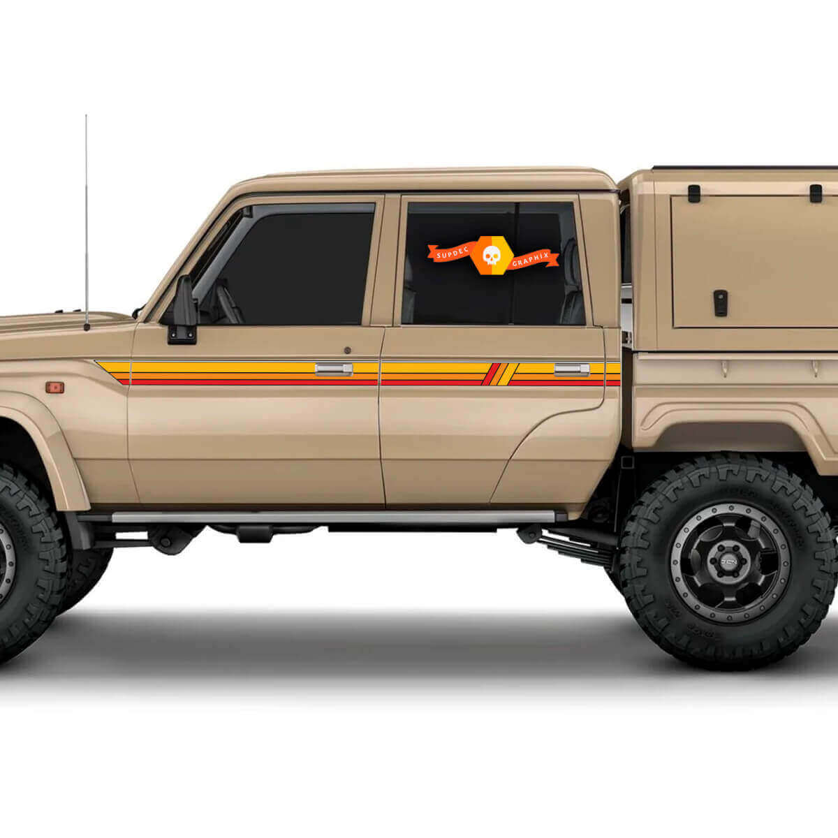Kit di Adesivi in Vinile con Strisce Laterali Heritage per Toyota Land Cruiser LC79 Cabina Doppia