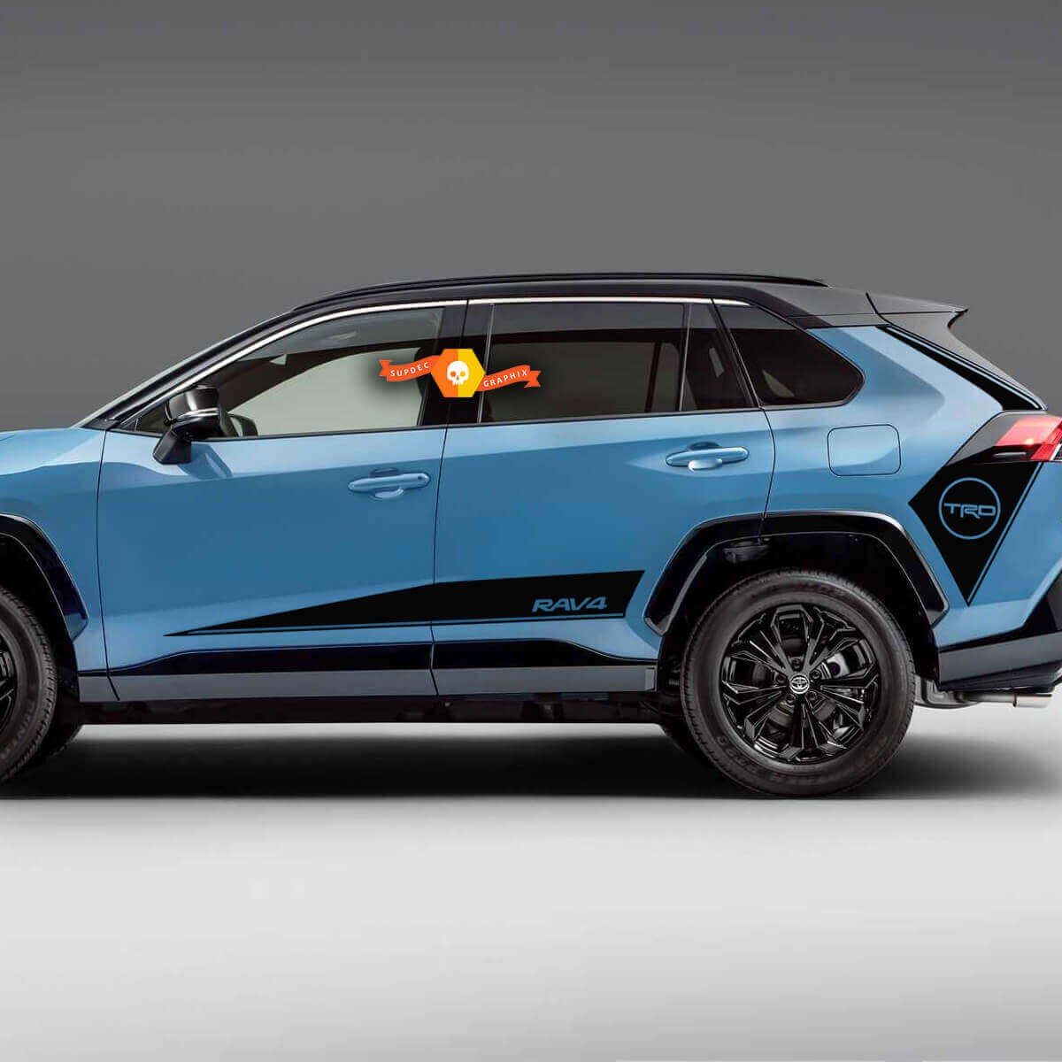 Due Striscia Laterale Corpo Porte Adesivo Decalcomania Parafango Posteriore per Toyota Rav4
