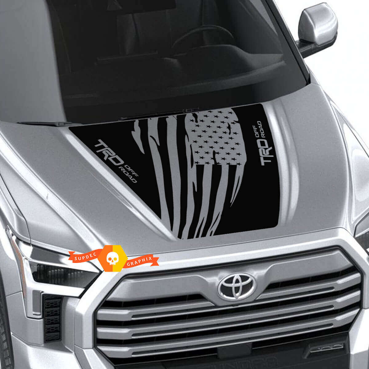 Adesivo in vinile con motivo bandiera USA consumata per cofano Toyota Tundra 2022