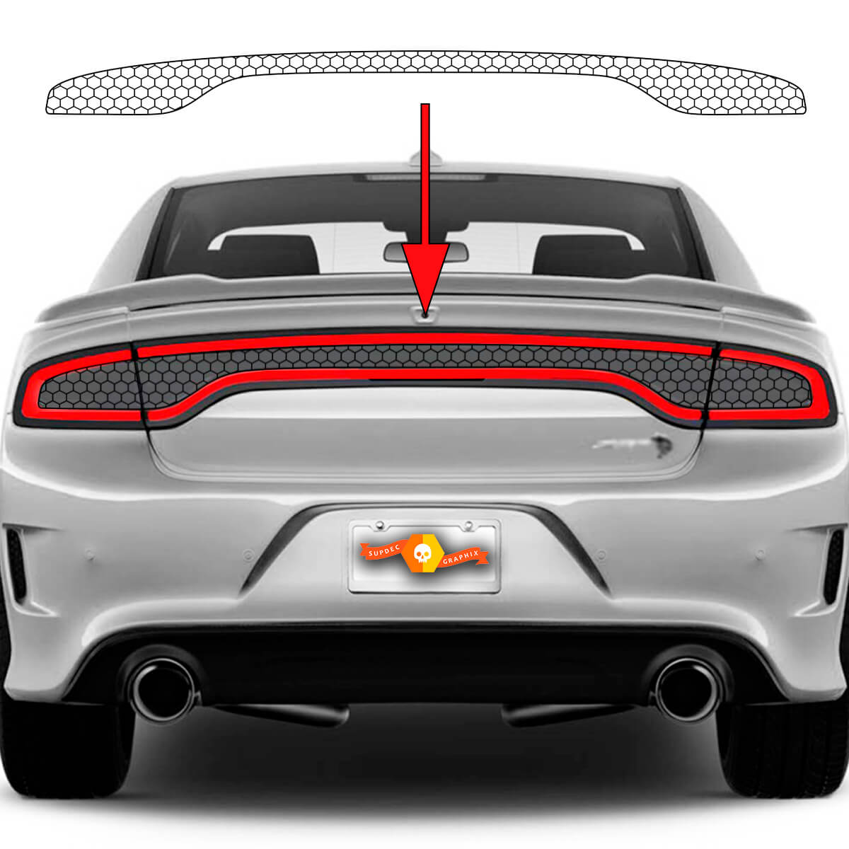 Dodge Charger SRT Hellcat Widebody Fanale posteriore a nido d'ape Nuova grafica adesiva in vinile
