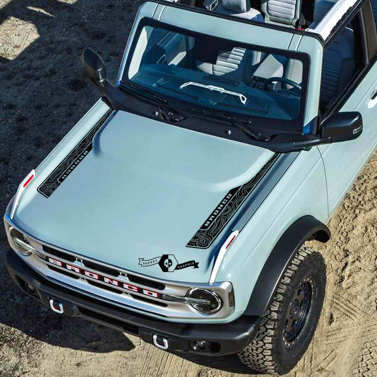 Nuovo adesivo in vinile per cappuccio con mappa topografica moderna per Ford Bronco 2021 2022
