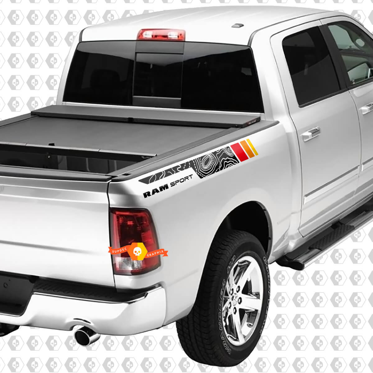 Strisce di camion laterali topografiche per Dodge Ram Sport 1500 con adesivi di decalcomanie a strisce vintage SUPDEC