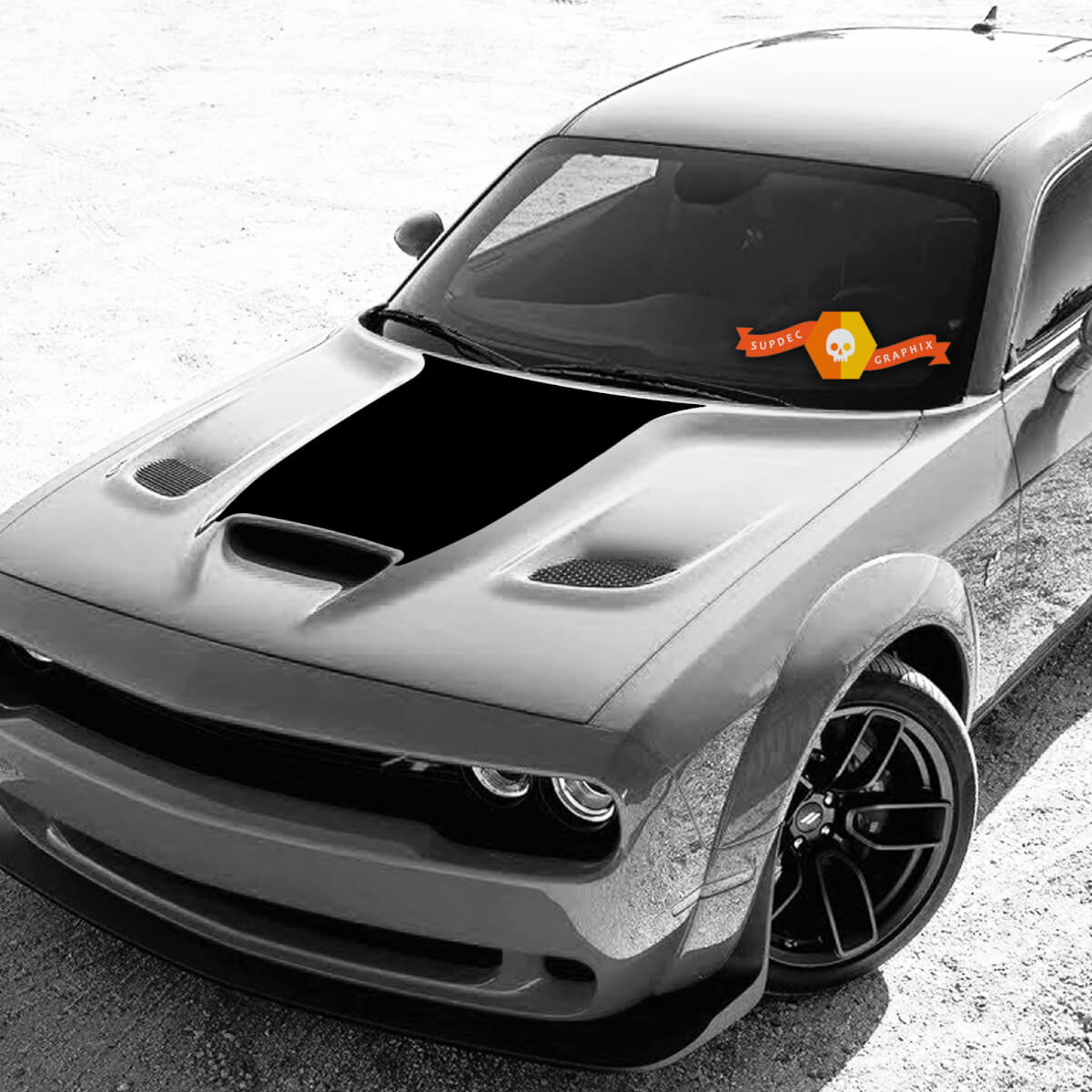 Dodge Challenger 2015 - 2021 Hood Vinyl Decal Sticker Stripe Graphic Blackout
