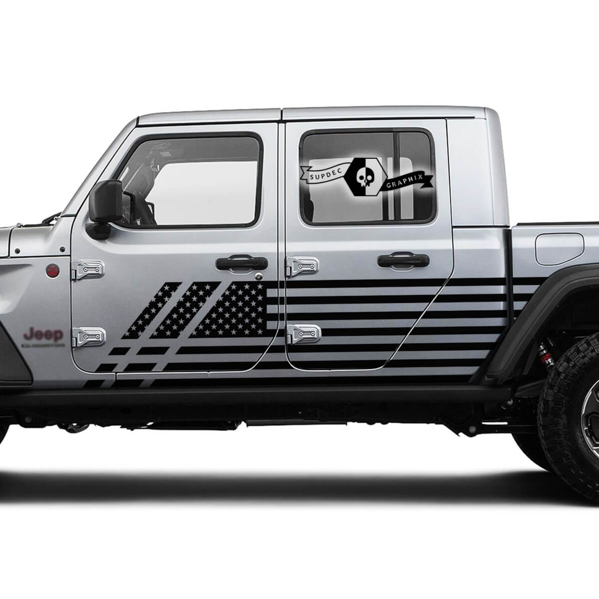 Coppia jeep gladiator porte USA Bandiera laterale BEDATOR Gladiatore Decal Decal Decal