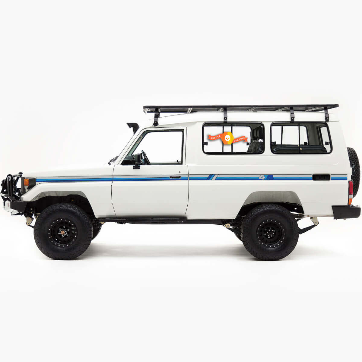 Toyota Landcruiser Troopy 4x4 Porte Laterali Stile Retrò Vintage Adesivi Grafiche a Strisce
