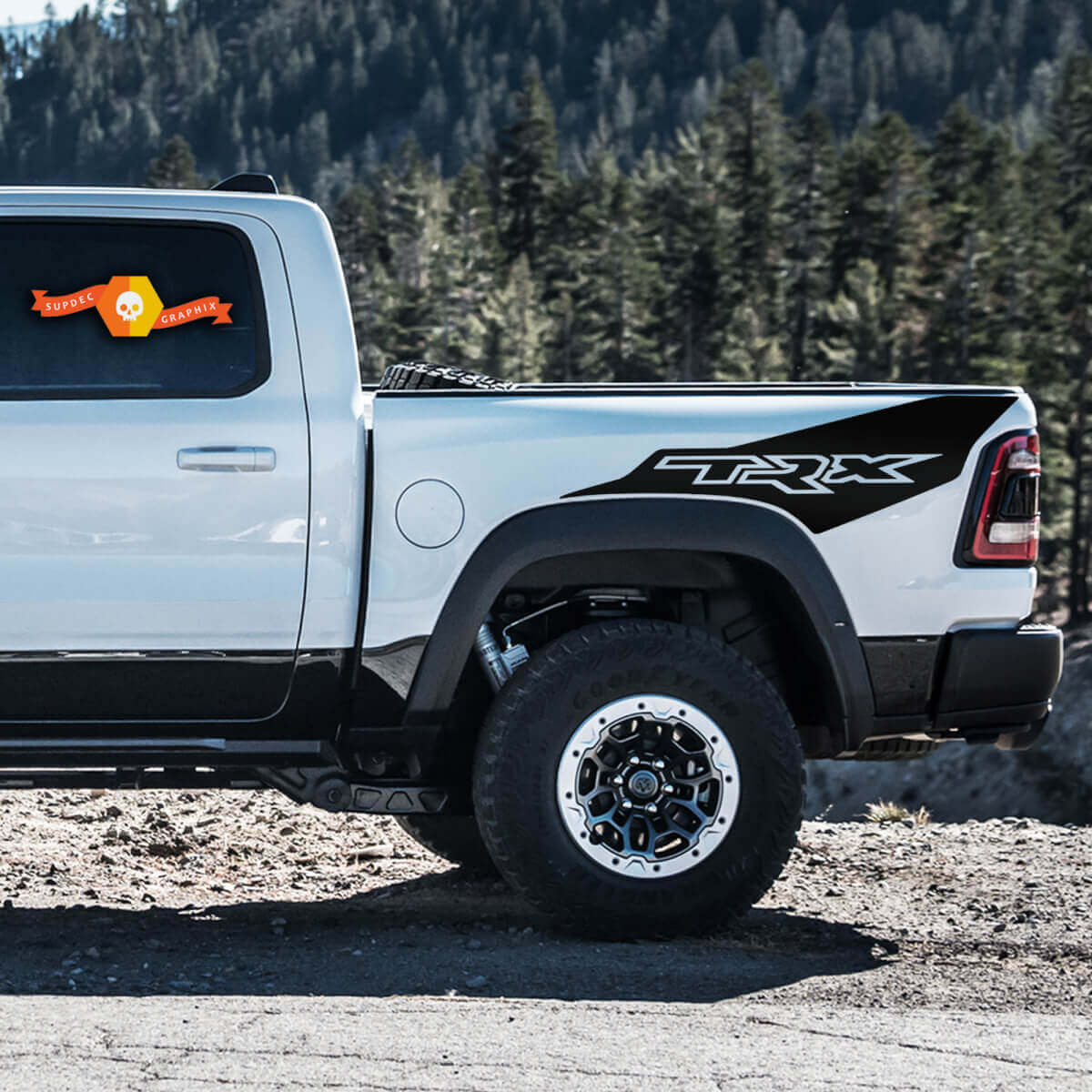 Adesivi in Vinile Laterali Posteriori Stile TRX per Dodge Ram Rebel TRX