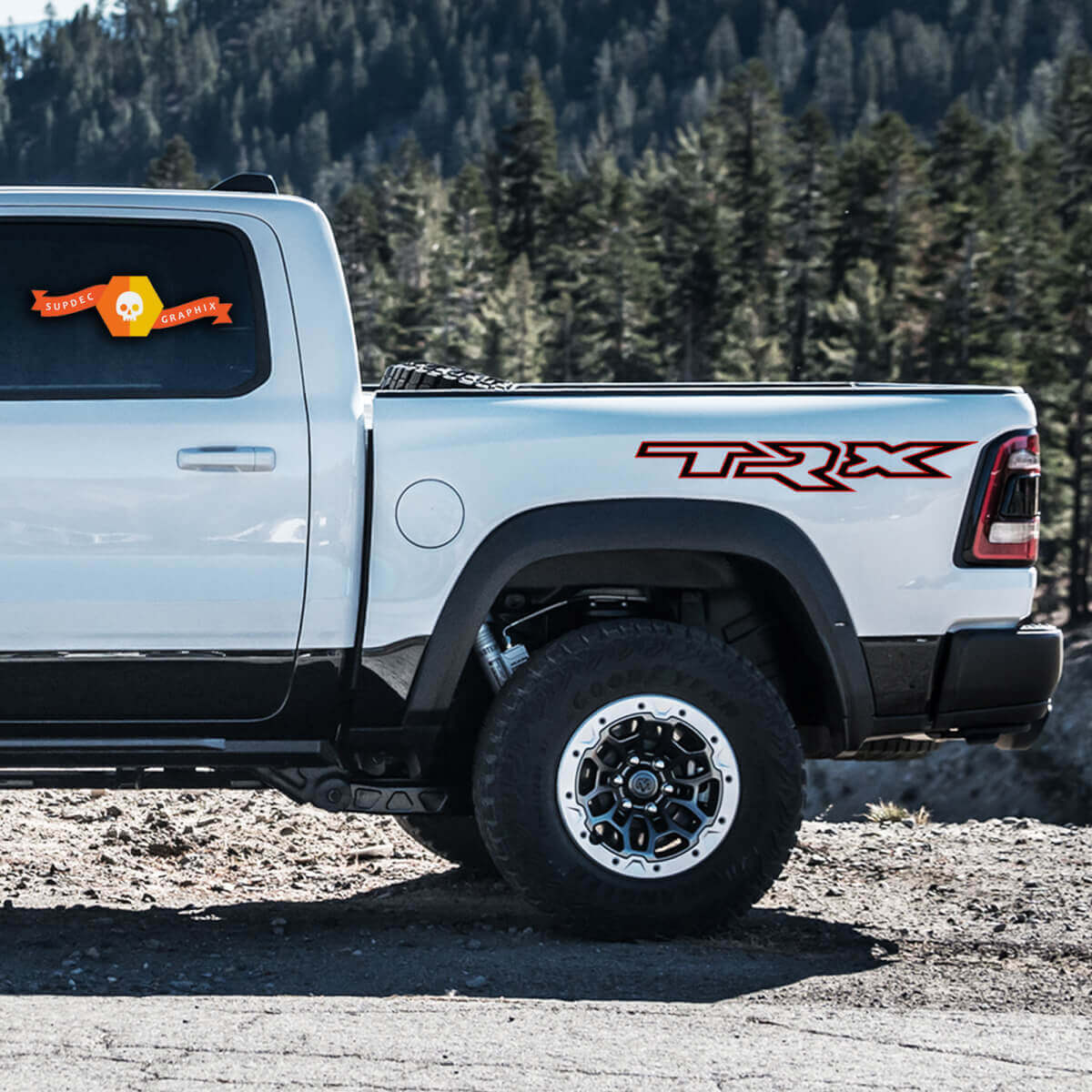 Adesivi in Vinile con Scritta Contorno TRX Laterali per Dodge Ram Rebel 1500 TRX