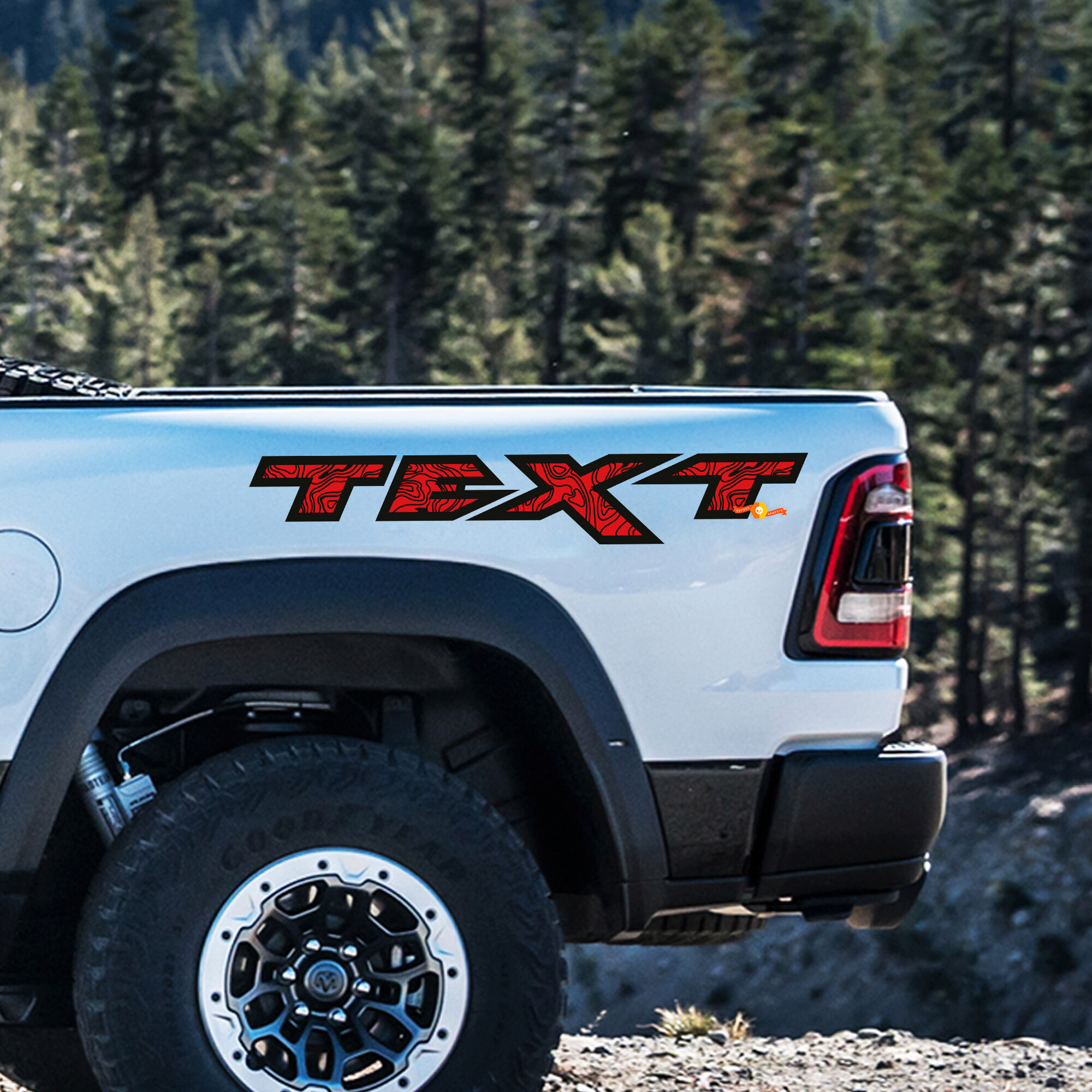 Set di Adesivi in Vinile Stile Topografico Personalizzati per Comodino per Dodge Ram Rebel 1500 TRX