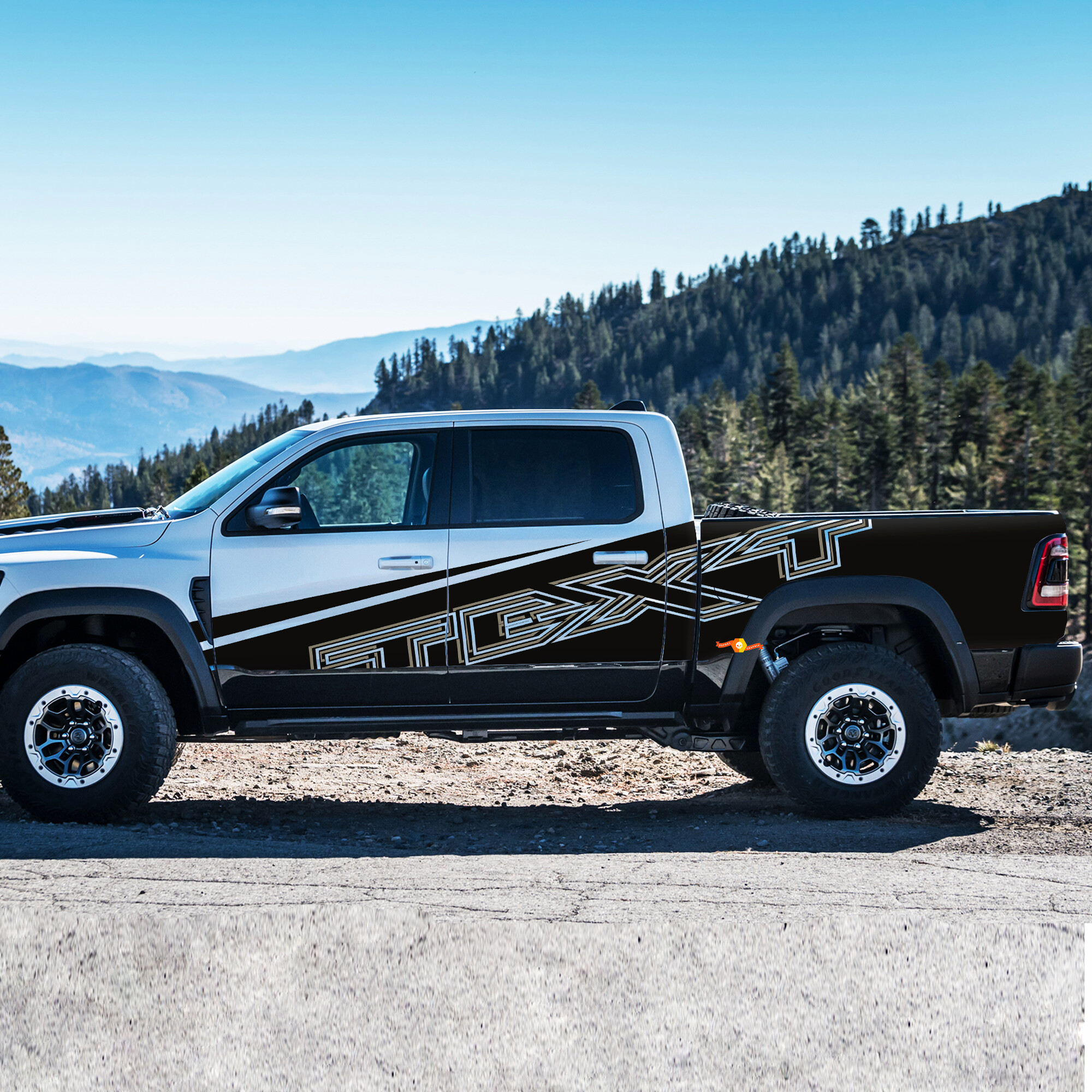 Set di Adesivi Laterali Personalizzati in Vinile Stile TRX per Dodge Ram 1500 Rebel/TRX