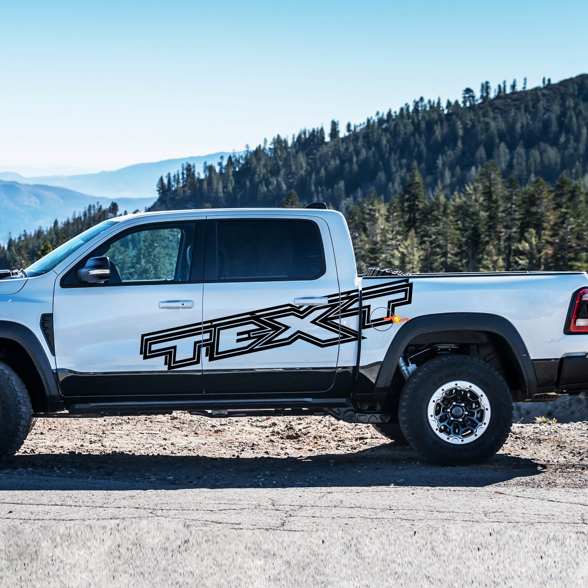 Kit di Adesivi Laterali con Contorno Testo Personalizzato per Dodge Ram 1500 Rebel TRX