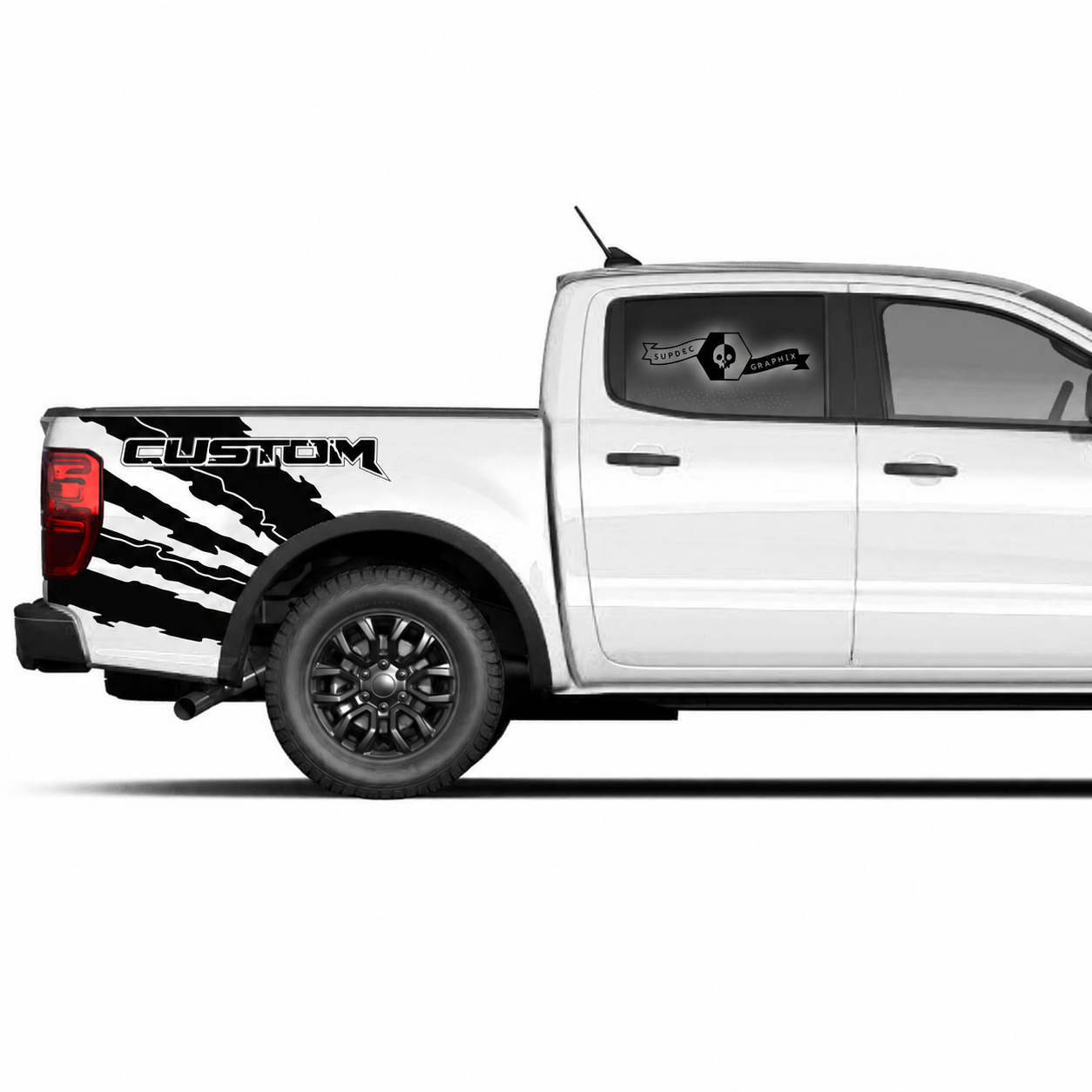 CUSTOM Coppia di adesivi in vinile diagonali strappati per lato letto Ford F-150 2022