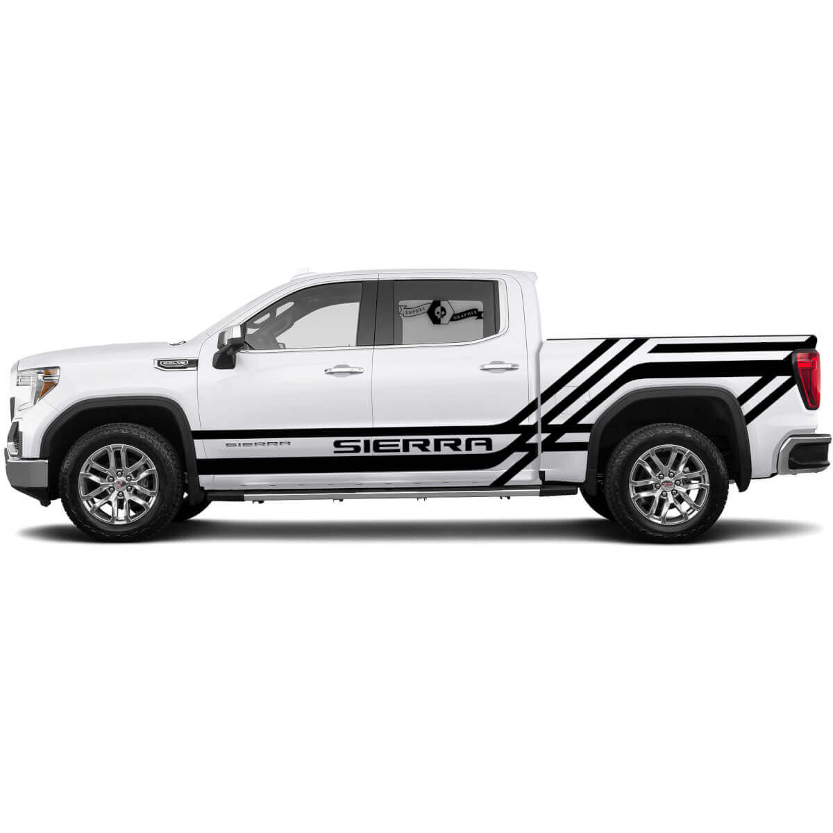 2x Strisce laterali adesive per GMC Sierra 1500, adesivi in vinile per pannelli laterali e letto, kit grafico.
