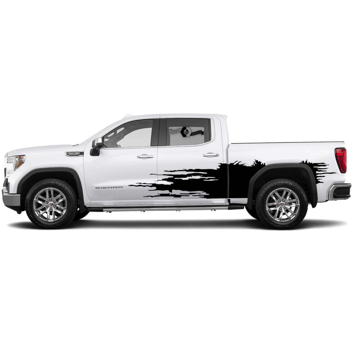 2x Strisce laterali adesive per 1500 Gmc Sierra Wrap Mud Bed Side SPLASH Adesivi in vinile Kit grafico
